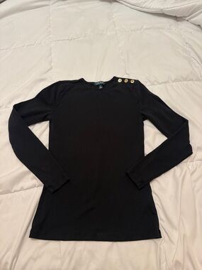 Lauren Ralph Lauren Black Long-Sleeve Top with Gold Shoulder Buttons